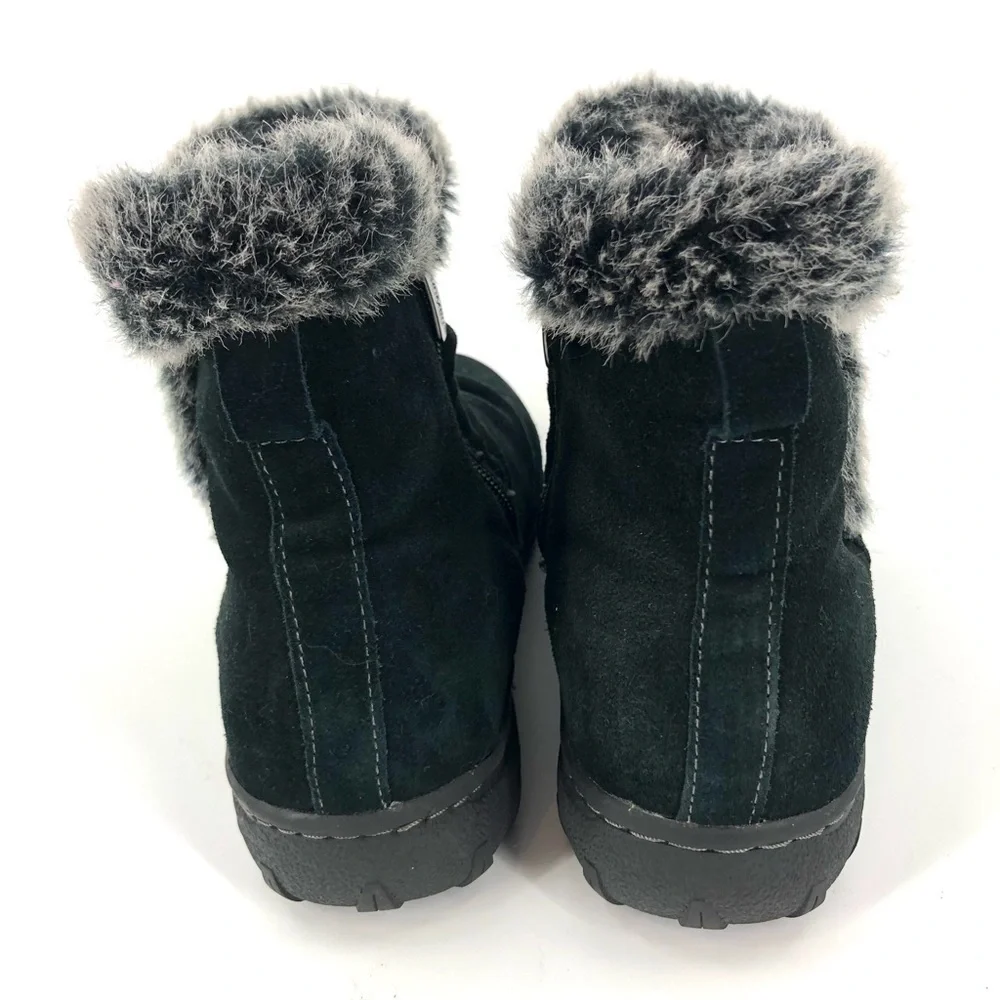 Khombu Size 7 Lisa Boots All Weather Black Suede Leather Faux Fur Trim Outdoor